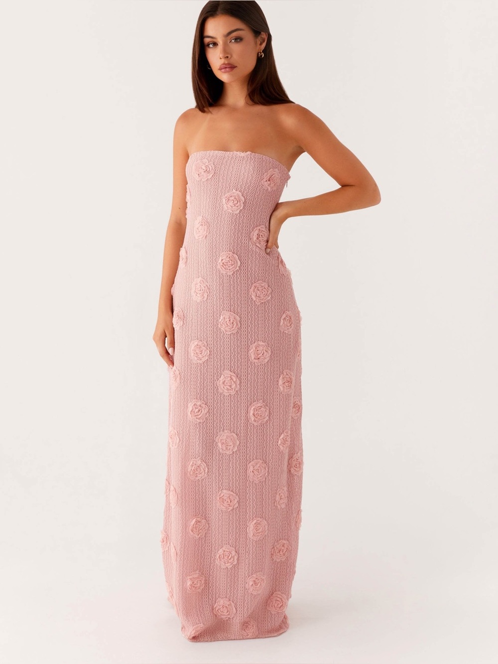 Peppermayo pink mesh 3D rose maxi dress